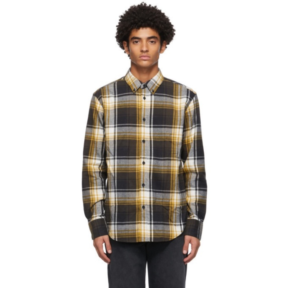 Rag & Bone Fit2 Black and Yellow Tomlin Shirt flannel Large